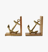 Brass and Wood Anchor Bookends