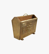 Antique Brass & Wood Magazine Rack with Coffin Style Sides