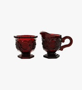 Avon Cape Cod Collection Creamer and Open Sugar Bowl in Deep Ruby Red Glass