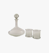 Vintage Etched Sailing Ship Frosted Glass Decanter & Rocks Glasses