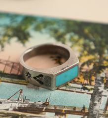 Turquoise Inlay Sterling Silver Ring Size 7