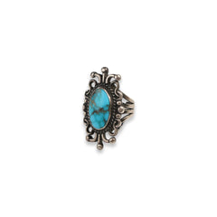 Item #132 Turquoise Sterling Silver Detail Ring - Size 6.5