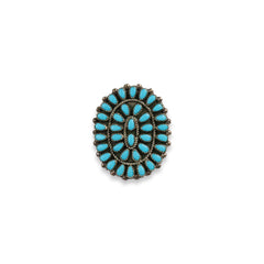 Item #133 Large Zuni Turquoise SS Ring - Size 8.5