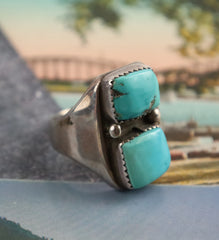 Double Turqusoise Sterling Silver Ring Size 10