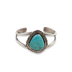 Item #126 Navajo Detailed Large Turquoise Stone in SS Cuff