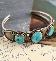 Three Stone Turquoise in Sterling Silver Cuff