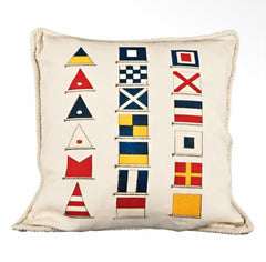 Nautical Flags Pillow - Warm White Linen