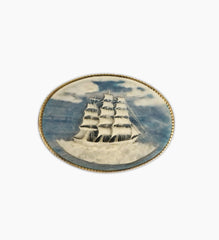 Item 019: Vintage Handmade Incolay Stone Clipper Sailing Ship Nautical Belt Buckle