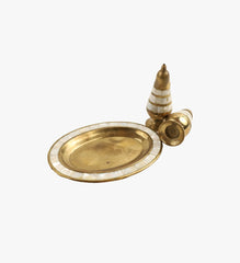 Vintage Brass Salt & Pepper Shaker with Mother of Pearl Mosaic Inlay