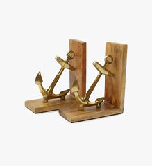 Brass and Wood Anchor Bookends