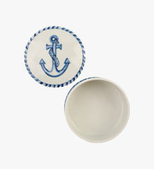 Vintage Pacific Rim Porcelain Round Hand Painted Blue Anchor