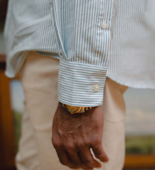 Men’s Coastal Oxford Button Down Shirt - Green Stripe