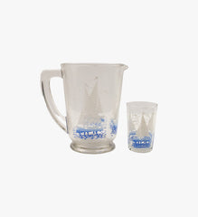 Vintage Pitcher with Sailboat and Seagulls with 6 Juice Glasses - Made in France