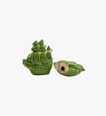 Vintage Green Ship Salt & Pepper Shakers