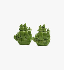 Vintage Green Ship Salt & Pepper Shakers