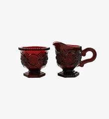 Avon Cape Cod Collection Creamer and Open Sugar Bowl in Deep Ruby Red Glass