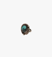 Turquoise & Sterling Silver with Feather Detail Ring Size 7.5