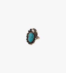 Turquoise Ring in Sterling Silver with Feather on Side Size 7