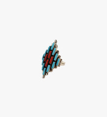 Zuni Turquoise & Coral Ring Size 9