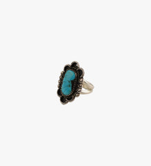 Vintage Sterling Silver Detailed Ring with Turquoise Size 8 3/4