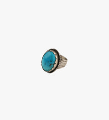 Rare Antique Sleeping Beauty Turquoise Ring in Sterling Silver Size 13
