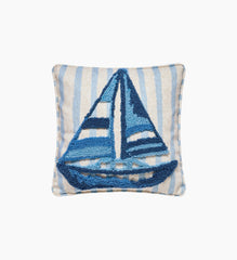 Coastal Sailboat Tufted Hook Pillow