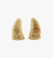 Vintage Scrimshaw Whale Design Salt & Pepper Shakers