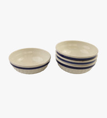 Vintage Set of 4 Ceramic Bowls with Blue Stripe