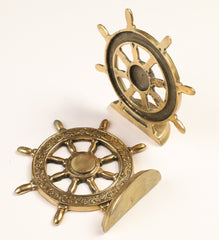 Item 002 : Vintage Brass Ships Wheel Book Ends