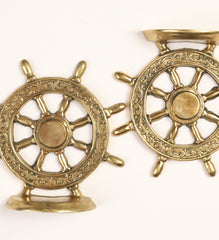 Item 002 : Vintage Brass Ships Wheel Book Ends