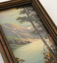 Small Framed Lithograph Print Mountain Scene
