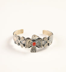 Item 009 : Italian Coral Thunder Bird Vintage Cuff in Sterling Silver