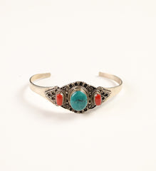 Item 008 : Turquoise & Italian Coral Cuff in Sterling Silver