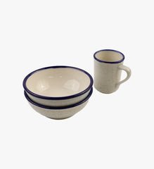 Vintage Set of 2 Bowls and a Mug with Blue Stripe
