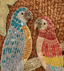 Vintage Parrot Woven Tote Bag with Palm Tree Charm